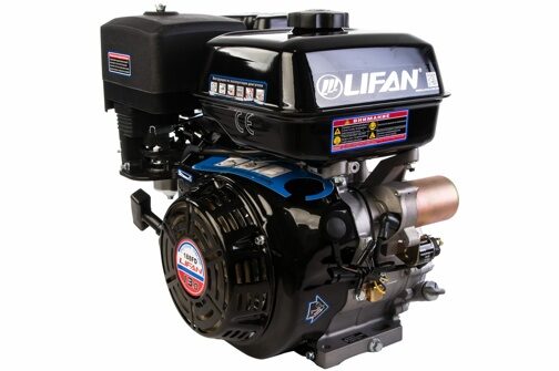 Двигатель LIFAN 188FD-R (13 л.с., 4-хтактный, одноцилиндровый, с воздушным охлаждением, вал 22 мм, 389см3, ручной/электрический стартер, понижающий редуктор, сцепление, вес 34 кг)